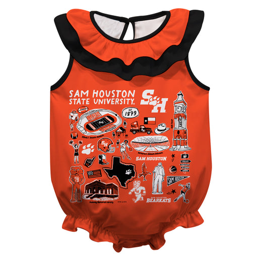 Sam Houston Bearkats  Orange Hand Sketched Vive La Fete Impressions Artwork Sleeveless Ruffle Onesie Bodysuit