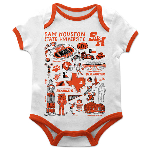 Sam Houston Bearkats Hand Sketched Vive La Fete Impressions Artwork Infant White Short Sleeve Onesie Bodysuit