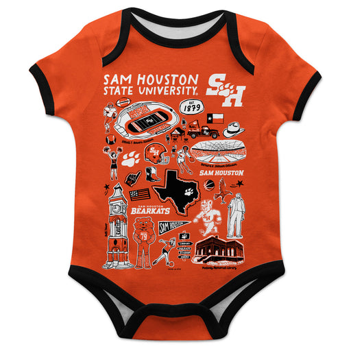 Sam Houston Bearkats Hand Sketched Vive La Fete Impressions Artwork Infant Orange Short Sleeve Onesie Bodysuit