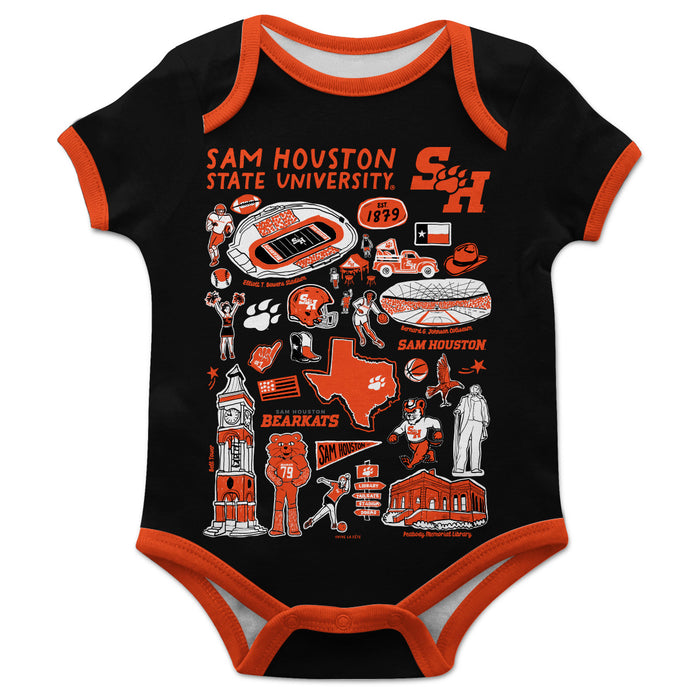 Sam Houston Bearkats Hand Sketched Vive La Fete Impressions Artwork Infant Black Short Sleeve Onesie Bodysuit