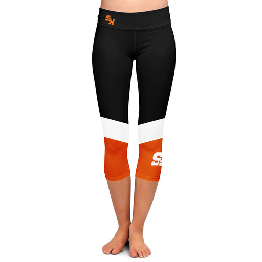 SHSU Bearkats Vive La Fete Game Day Collegiate Ankle Color Block Girls Black Orange Capri Leggings