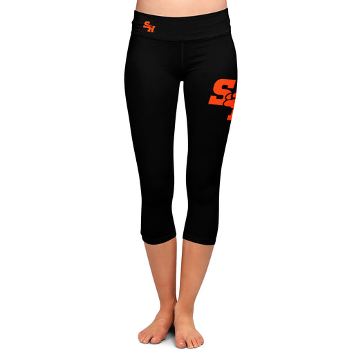 SHSU Bearkats Vive La Fete Game Day Collegiate Large Logo on Thigh and Waist Girls Black Capri Leggings