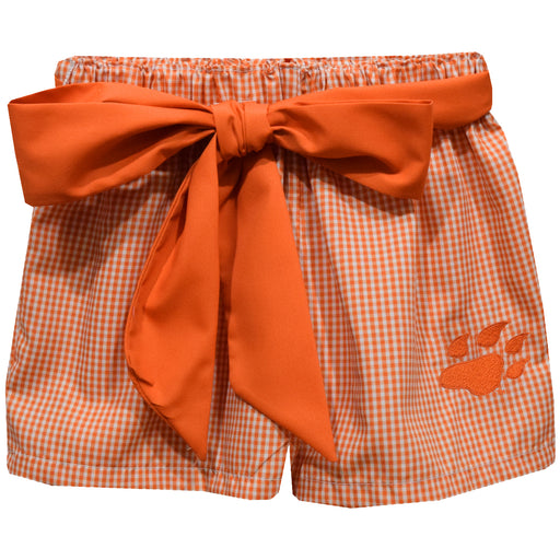 Sam Houston Bearcats Embroidered Orange Gingham Girls Short with Sash