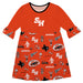 Sam Houston Bearkats 3/4 Sleeve Solid Orange Repeat Print Hand Sketched Vive La Fete Impressions Artwork on Skirt