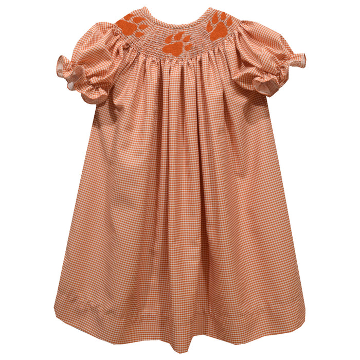 Sam Houston Bearkats Smocked Orange Gingham Short Sleeve Bishop