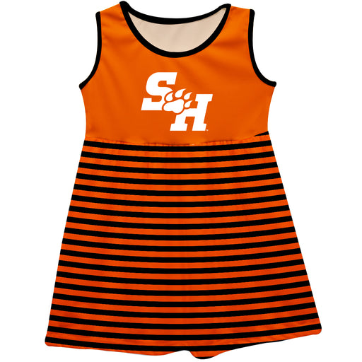 Sam Houston Bearkats Vive La Fete Girls Game Day Sleeveless Tank Dress Solid Orange Logo Stripes on Skirt