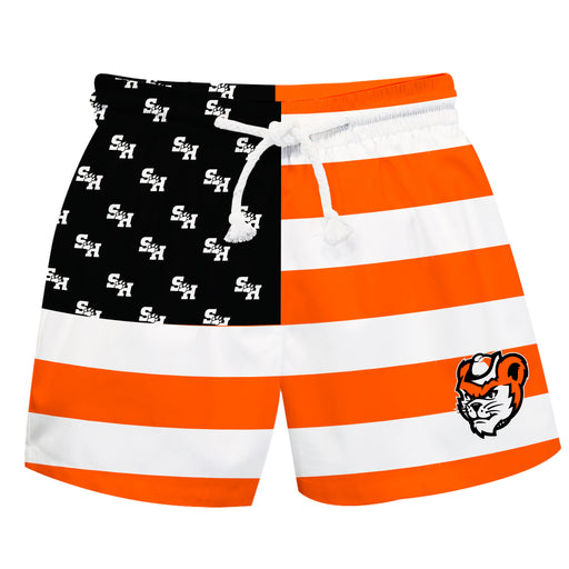 Sam Houston Bearcats Vive La Fete Orange and Black Flag Swimtrunk