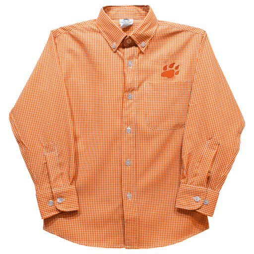 Sam Houston Bearcats Embroidered Orange Gingham Long Sleeve Button Down Shirt
