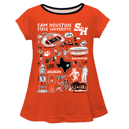 Sam Houston Bearkats Hand Sketched Vive La Fete Impressions Artwork Orange Short Sleeve Top