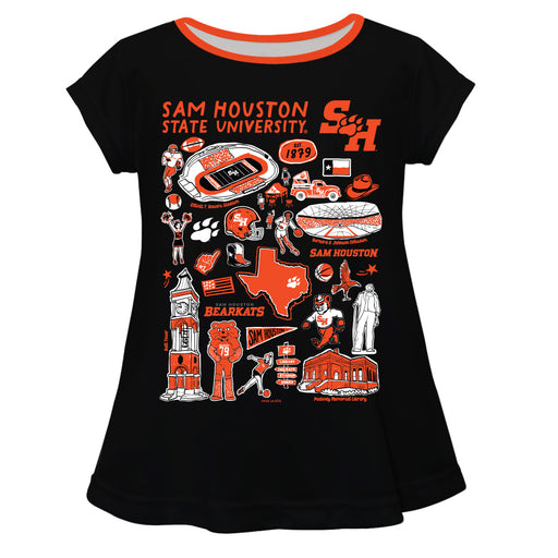 Sam Houston Bearkats Hand Sketched Vive La Fete Impressions Artwork Black Short Sleeve Top