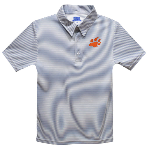 Sam Houston Bearkats Embroidered Gray Stripes Short Sleeve Polo Box Shirt