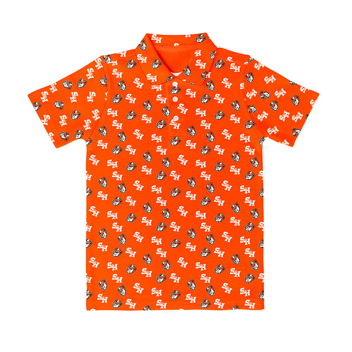 Sam Houston Bearkats Vive La Fete Repeat Logo Orange Short Sleeve Polo Shirt