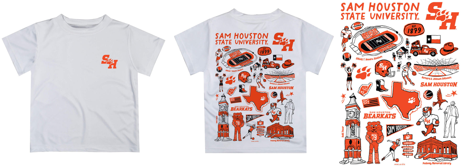 Sam Houston Bearkats Hand Sketched Vive La Fete Impressions Artwork Boys Black Short Sleeve Tee Shirt - Vive La Fête - Online Apparel Store