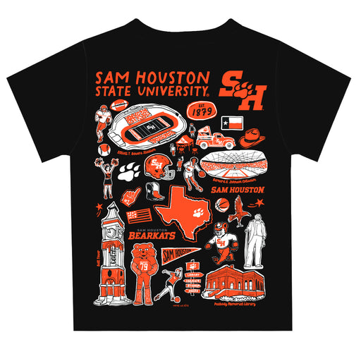 Sam Houston Bearkats Hand Sketched Vive La Fete Impressions Artwork Boys Black Short Sleeve Tee Shirt - Vive La Fête - Online Apparel Store