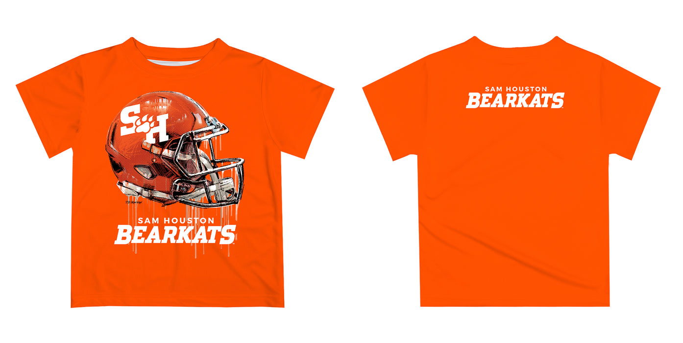 Sam Houston Bearkats Original Dripping Football Helmet Orange T-Shirt by Vive La Fete - Vive La Fête - Online Apparel Store