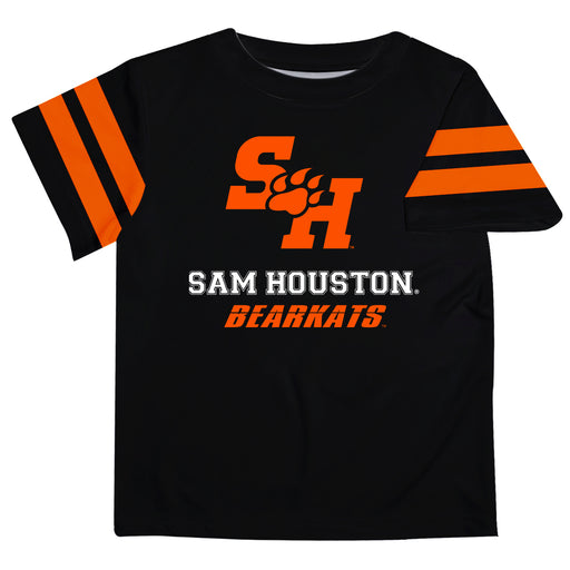 Sam Houston Bearkats Vive La Fete Boys Game Day Black Short Sleeve Tee with Stripes on Sleeves