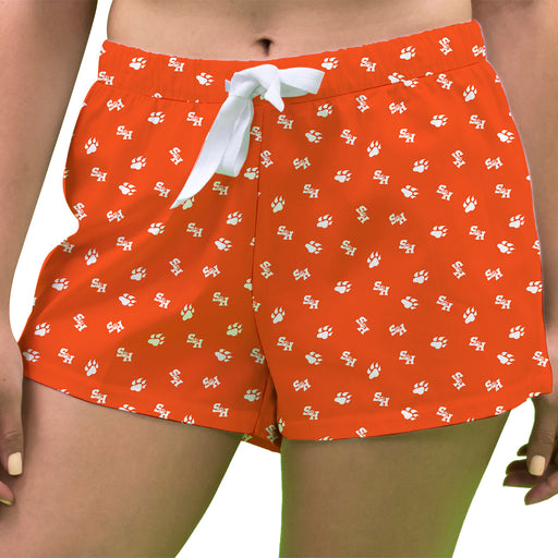 Sam Houston Bearkats Vive La Fete Game Day All Over Logo Women Orange Lounge Shorts