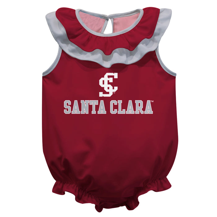 Santa Clara Broncos SCU Maroon Sleeveless Ruffle Onesie Logo Bodysuit by Vive La Fete