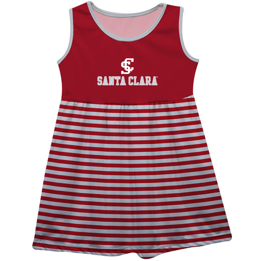 Santa Clara Broncos SCU Red and Gray Sleeveless Tank Dress with Stripes on Skirt by Vive La Fete