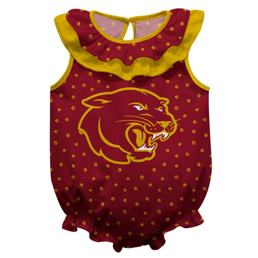 Sacramento City College Panthers Swirls Maroon Sleeveless Ruffle Onesie Logo Bodysuit