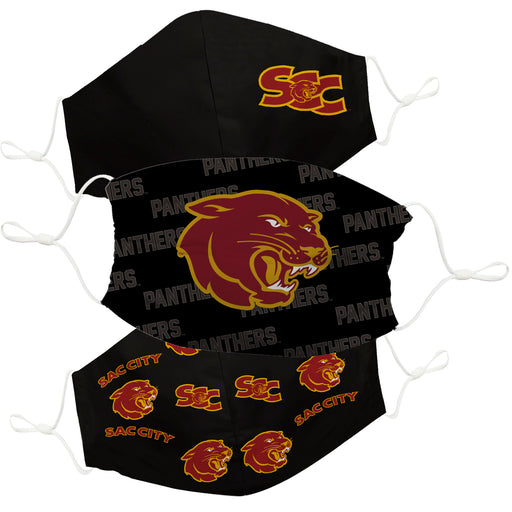Sacramento City College Panthers 3 Ply Face Mask 3 Pack Game Day Collegiate Unisex Face Covers Reusable Washable - Vive La Fête - Online Apparel Store