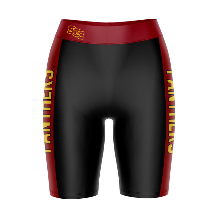 SAC City Panthers Vive La Fete Game Day Logo on Waistband and Maroon Stripes Black Women Bike Short 9 Inseam"