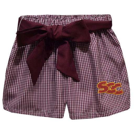 Sacramento City College Panthers Embroidered Maroon Gingham Girls Short with Sash
