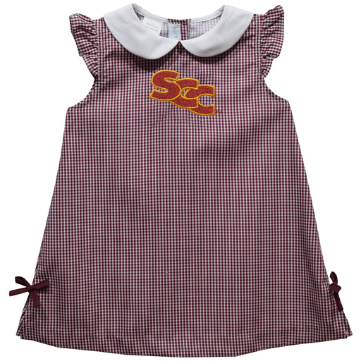 Sacramento City College Panthers Embroidered Maroon Gingham A Line Dress