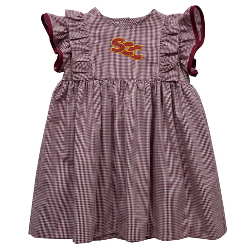 Sacramento City College Panthers Embroidered Maroon Gingham Ruffle Dress