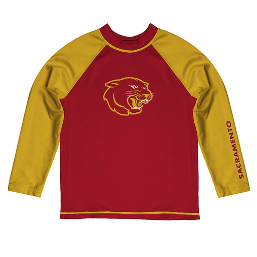 Sacramento City College Panthers Vive La Fete Logo Red Gold Long Sleeve Raglan Rashguard