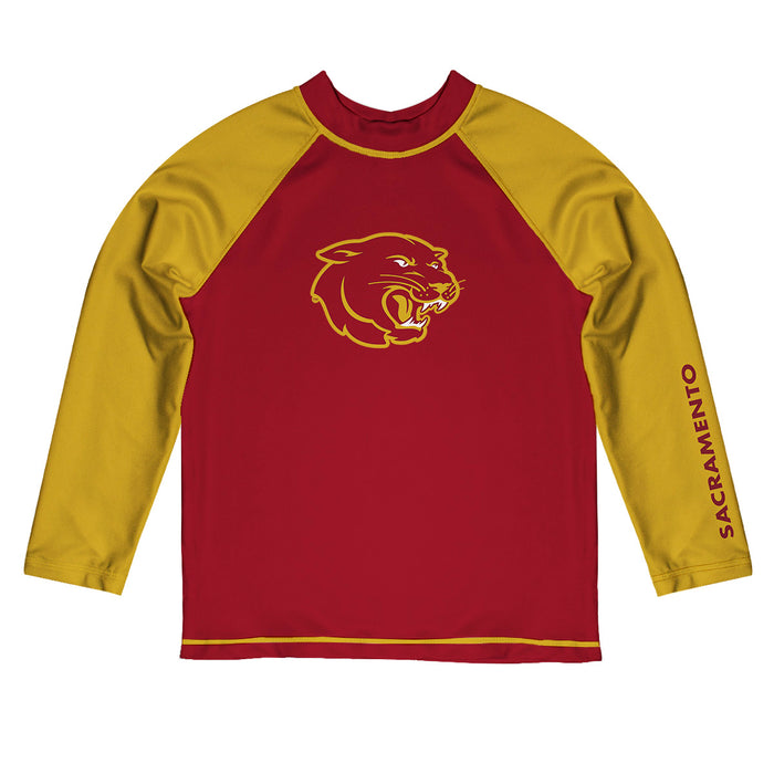 Sacramento City College Panthers Vive La Fete Logo Red Gold Long Sleeve Raglan Rashguard