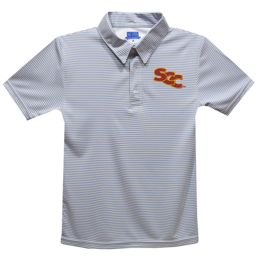 Sacramento City College Panthers Embroidered Gray Stripes Short Sleeve Polo Box Shirt