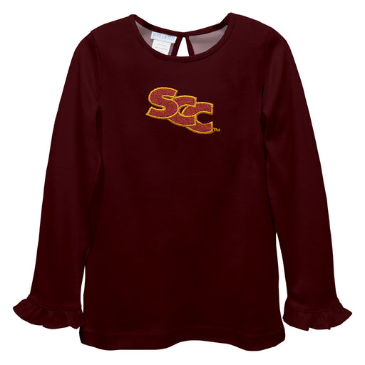 Sacramento City College Panthers Embroidered Maroon Knit Long Sleeve Girls Blouse