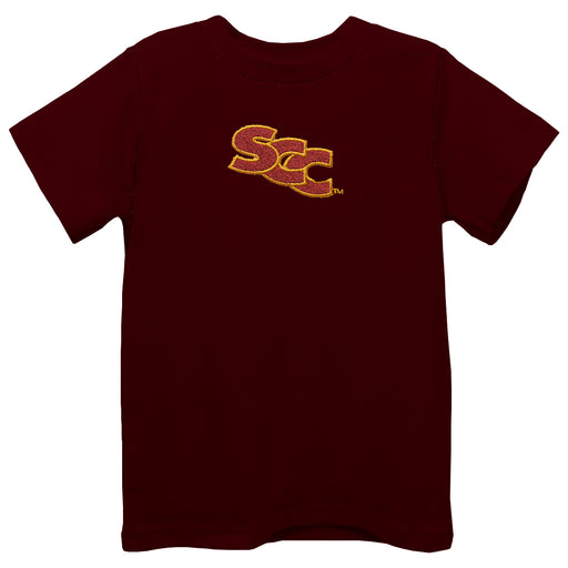 Sacramento City College Panthers Embroidered Maroon knit Short Sleeve Boys Tee Shirt