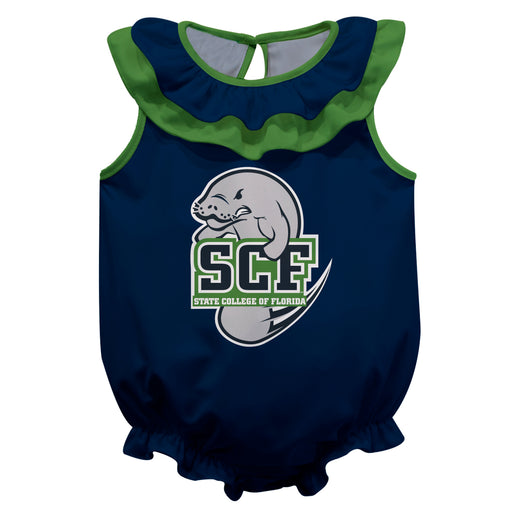 State College of Florida Manatees Blue Sleeveless Ruffle Onesie Logo Bodysuit by Vive La Fete
