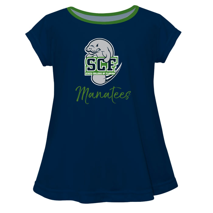 State College of Florida Manatees Vive La Fete Girls Game Day Short Sleeve Navy Top with School Logo and Name - Vive La Fête - Online Apparel Store