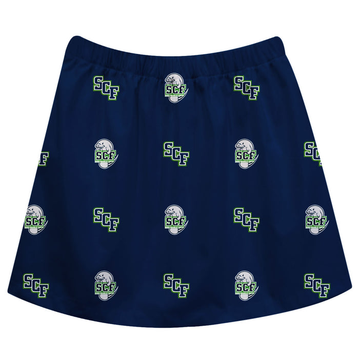 State College Of Florida Manatees Vive La Fete Girls Game Day All Over Logo Elastic Waist Classic Play Navy Skirt - Vive La Fête - Online Apparel Store