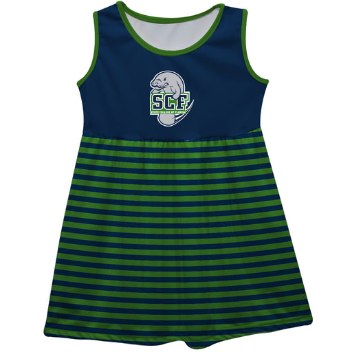 State College of Florida Manatees Vive La Fete Girls Game Day Sleeveless Tank Dress Solid Navy Logo Stripes on Skirt - Vive La Fête - Online Apparel Store