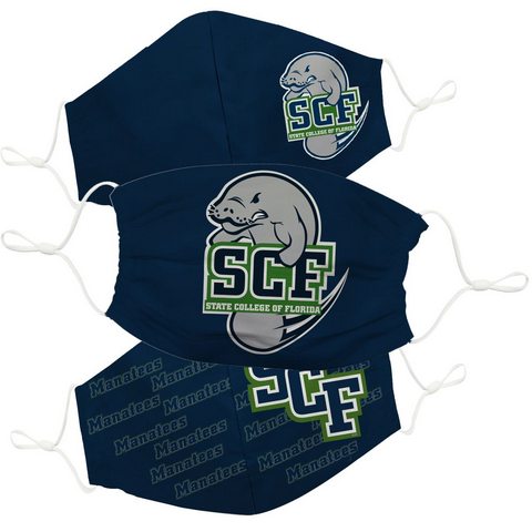 State College of Florida Manatees 3 Ply Face Mask 3 Pack Game Day Collegiate Unisex Face Covers Reusable Washable - Vive La Fête - Online Apparel Store