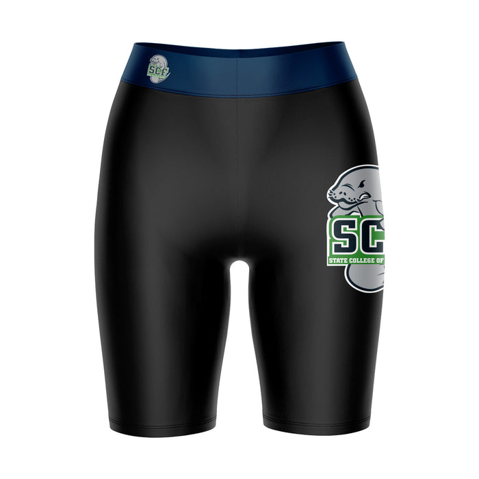 SCF Manatees Vive La Fete Game Day Logo on Thigh and Waistband Black and Navy Women Bike Short 9 Inseam"