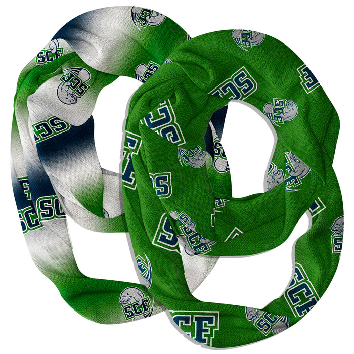 State College of Florida Manatees Vive La Fete All Over Logo Women Set of 2 Light Weight Ultra Soft Infinity Scarfs