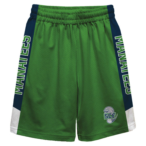 State College of Florida Manatees Vive La Fete Game Day Green Stripes Boys Solid Blue Athletic Mesh Short
