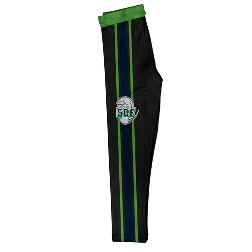 State College of Florida Manatees Vive La Fete Girls Game Day Black with Green Stripes Leggings Tights