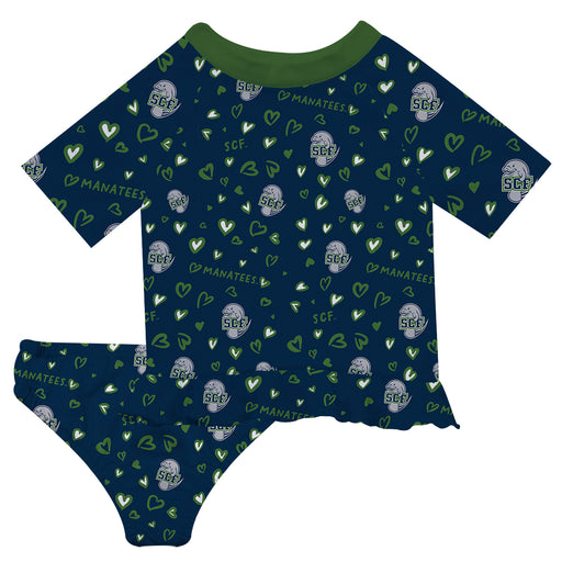 State College of Florida Manatees Vive La Fete All Over Logo Blue Long Sleeve Bikini Set