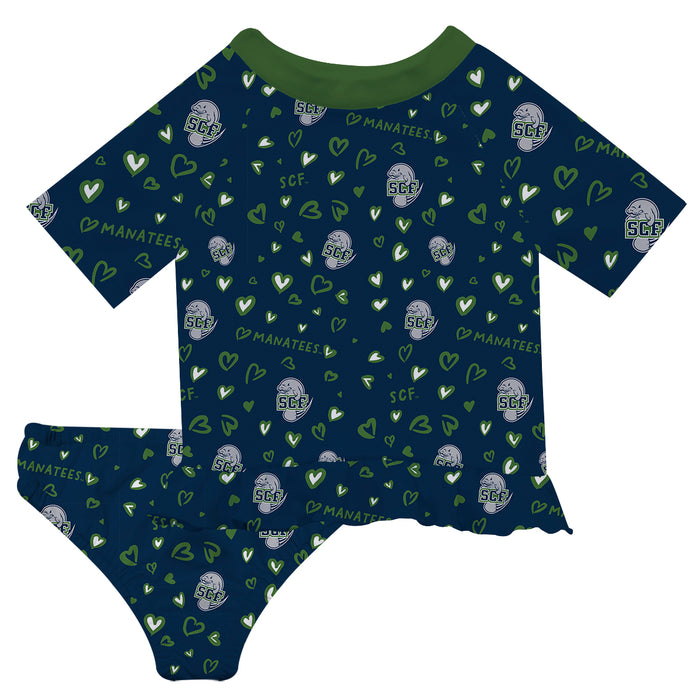 State College of Florida Manatees Vive La Fete All Over Logo Blue Long Sleeve Bikini Set