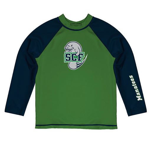 State College of Florida Manatees Vive La Fete Logo Green Blue Long Sleeve Raglan Rashguard