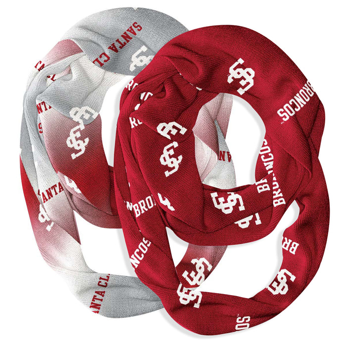 Santa Clara Broncos Vive La Fete All Over Logo Collegiate Women Set of 2 Light Weight Ultra Soft Infinity Scarfs