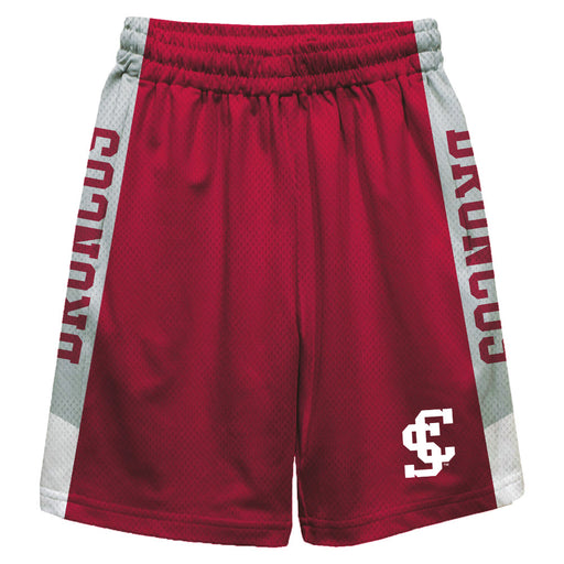 Santa Clara Broncos SCU Vive La Fete Game Day Red Stripes Boys Solid Gray Athletic Mesh Short