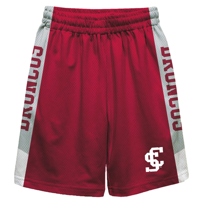 Santa Clara Broncos SCU Vive La Fete Game Day Red Stripes Boys Solid Gray Athletic Mesh Short