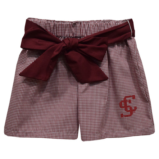 Santa Clara Broncos SCU Embroidered Maroon Gingham Girls Short with Sash